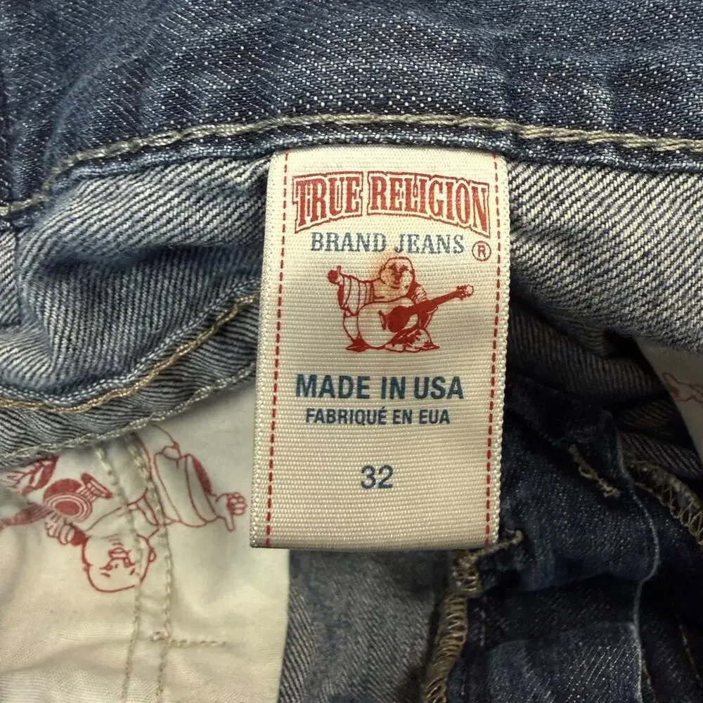 True Religion 35/32 men’s blue denim jeans baggy distressed pants